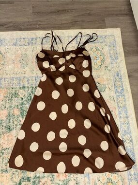 Brown and Cream Polka Dot Spaghetti Strap Dress - altard state